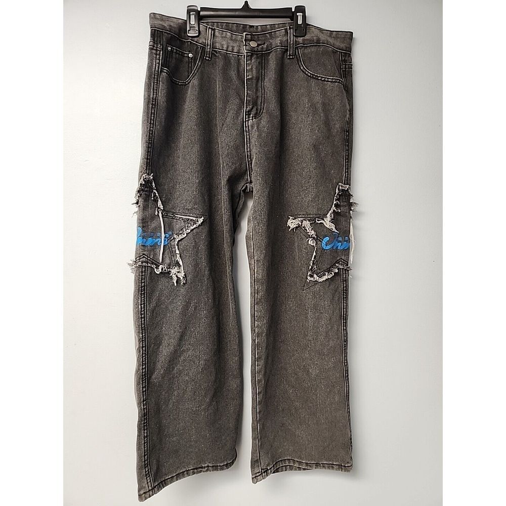 Mens 34x26 KClot Y2k Star Jeans Low Rise Hip Hop Streetwear Loose Fit Denim Pant